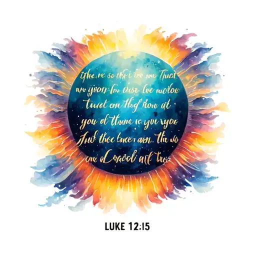 Luke 12:15 Bible verse written across tattoo design idea