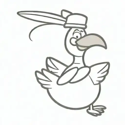 a silly goose, 2 dimensional cartoon form wearing a silly hat like a helicopter hat tattoo design idea