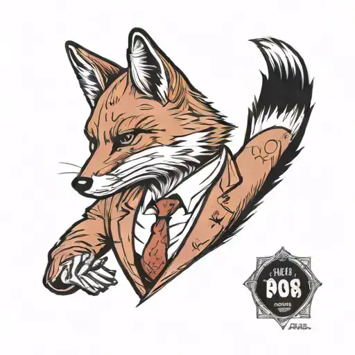 Red fox in a red suit businessman, gta mob gangster, having fun, traditional tattoo tattoo design idea