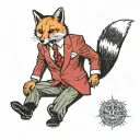 Red fox in a red suit businessman, gta mob gangster, having fun, traditional tattoo tattoo design idea