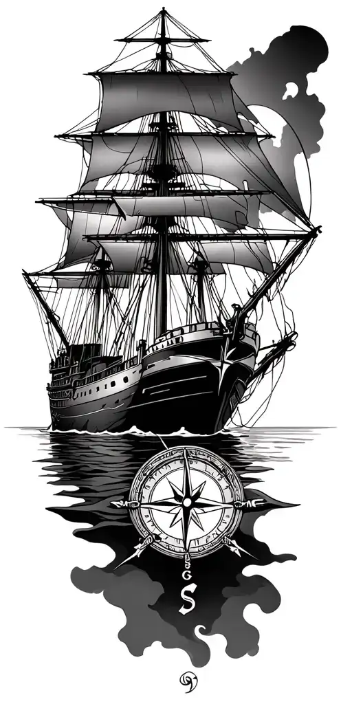 travel, compass, sailing ship, firefighter,  tattoo design idea