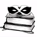 stack of books bound with rope one open with dark romance smut vibes with details of x-eye mask,  tattoo design idea