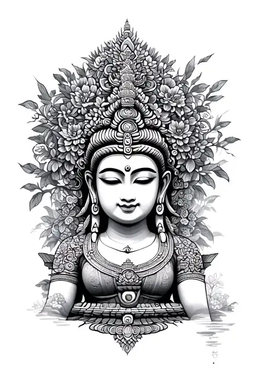 Apsara centric Khmer inspired ta prom temple ankgor tree tattoo design idea