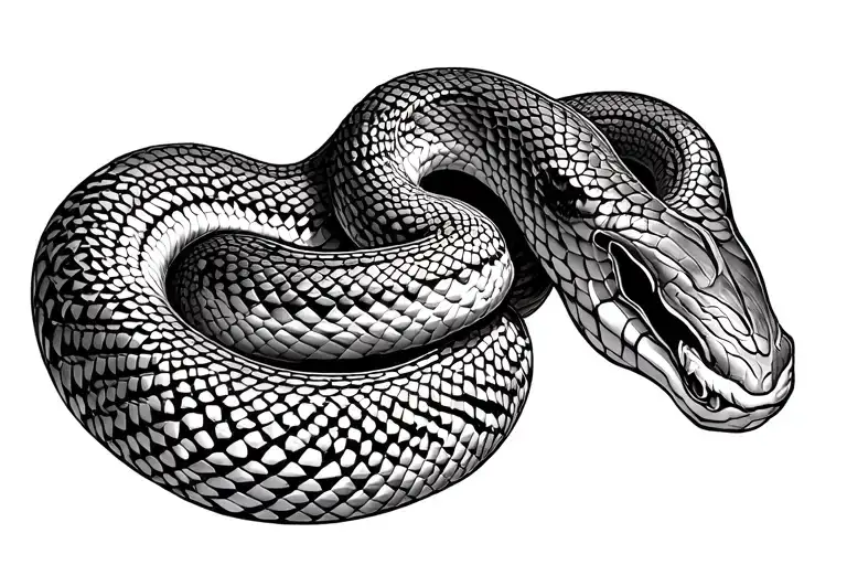 Draw a sketch of a snake that wriggles along the collarbone, its body follows the curves of the bone, focus on the details (texture of the tattoo design idea