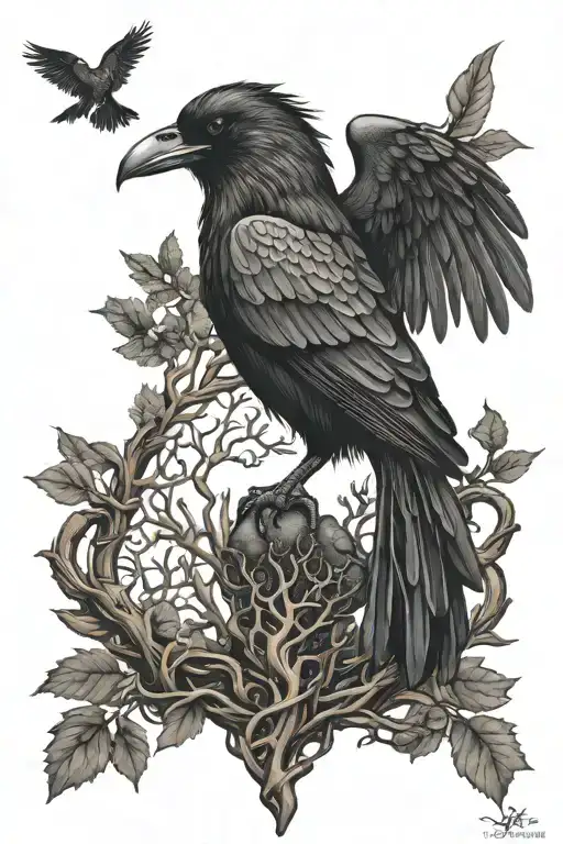 Vikings Raven Yggdrasil tattoo design idea