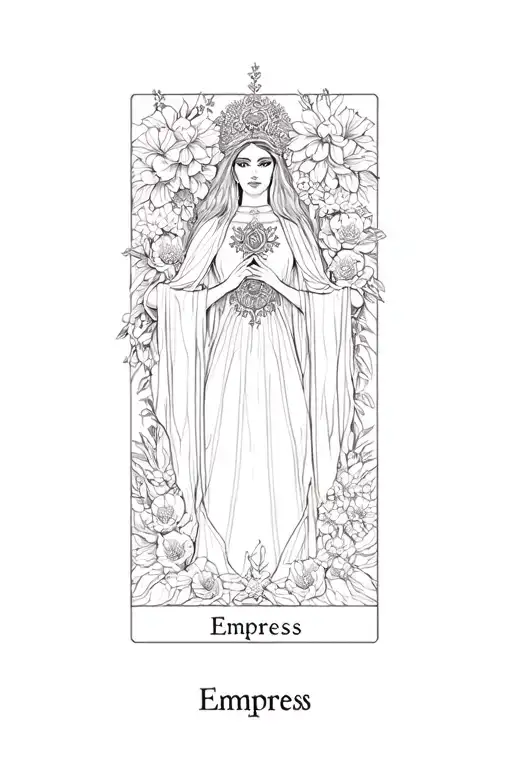empress tarot surrounded by flowers tattoo design idea