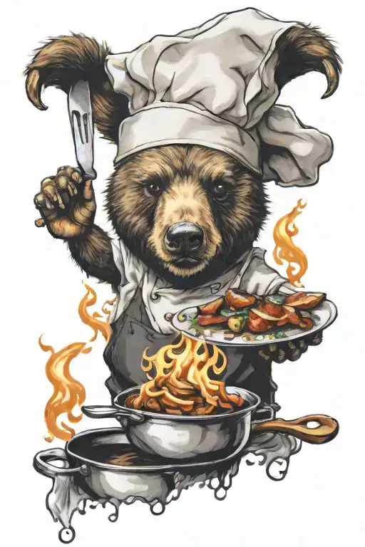 Chef bear flambe tattoo design idea
