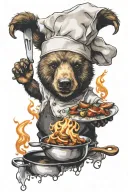 Chef bear flambe tattoo design idea