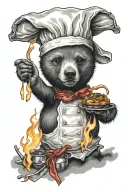 Chef bear flambe tattoo design idea