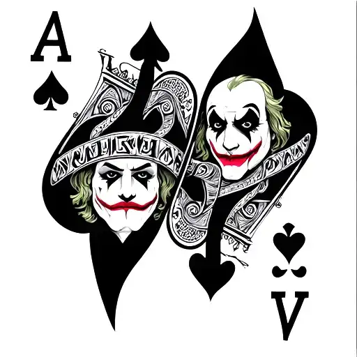 King → Jack → Ace → Joker face spades playing card tattoo design idea