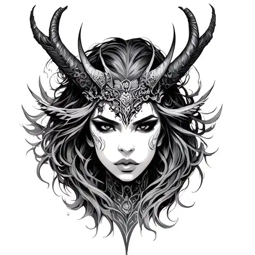 Face of woman mi valkyrie mi demon Japanese tattoo design idea
