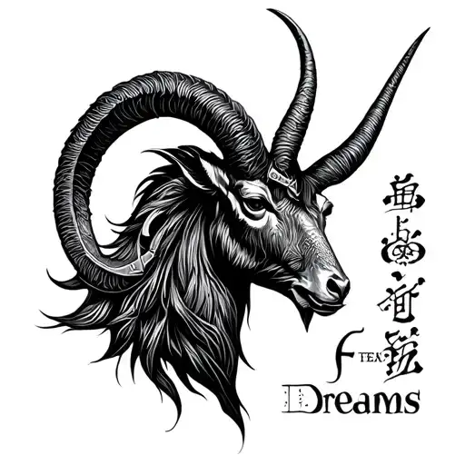 "Fantasy Dreams" Capricorn zodiac sign in China. with Viking runes. everything in 3D tattoo design idea