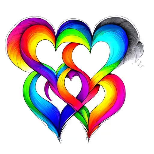 4 hearts interlocked in pastel rainbow colors tattoo design idea