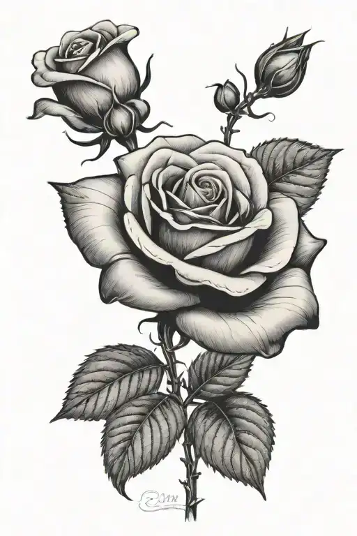 rose with name in stem wrapped tattoo design idea