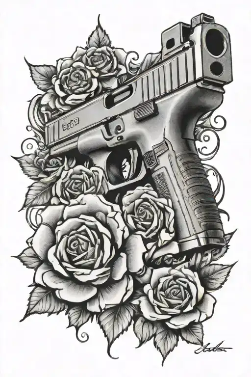 glock 9mm with welded roses around it tattoo design idea