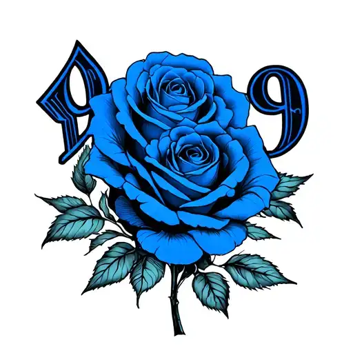 blue roses wrapped around the numbers 999 juice wrld tattoo design idea