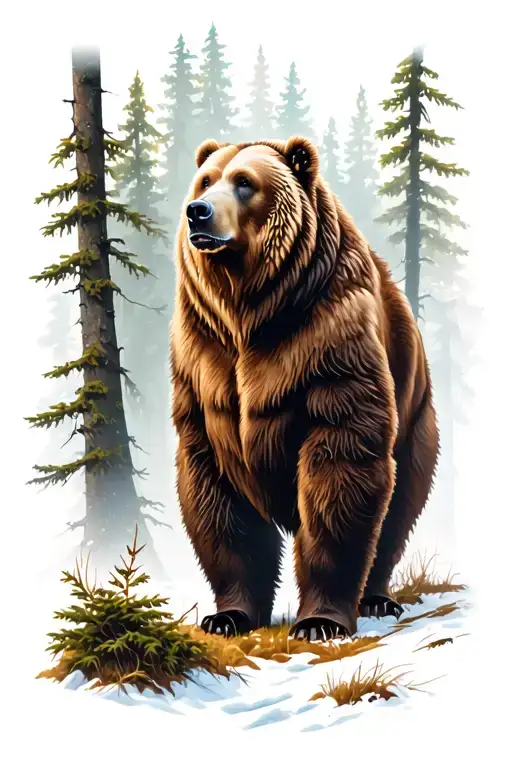 Standing Bear in forest tattoo design idea