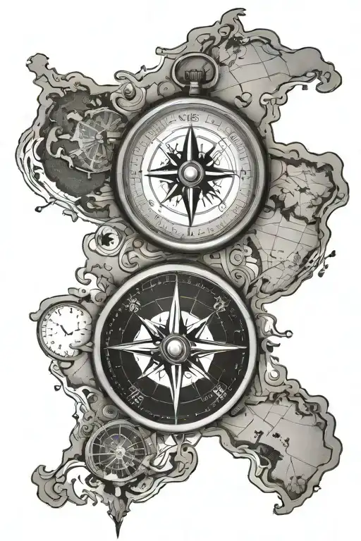 compass on world map tattoo design idea