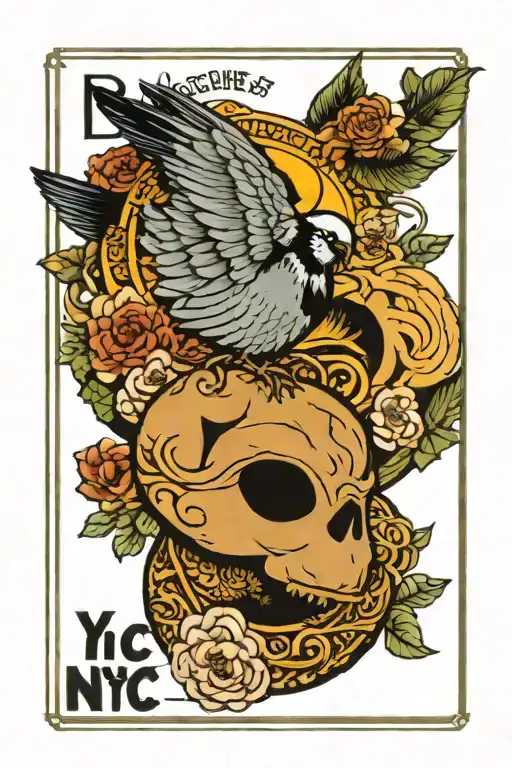 nyc Bronx coffee pigeon metro card bagel tattoo design idea