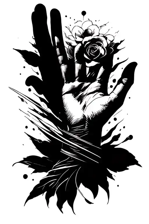Black work transition from hand to wrist with sharp lines tattoo design idea