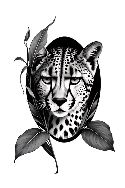 cheetah eye hiding behind dark plants tattoo design idea