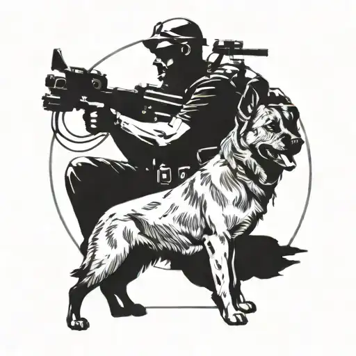 Military machine gunner and military dog ​​handler with a shepherd dog tattoo design idea