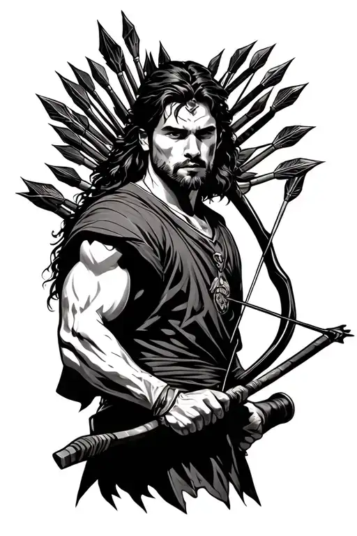 Archer with bow and arrows and quiver full of arrows  tattoo design idea