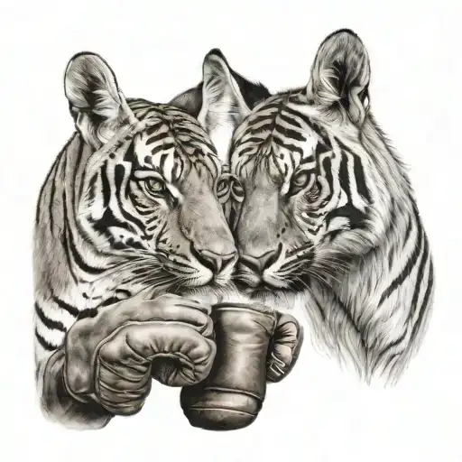 Kangaroo and tiger head boxing gloves tattoo design idea