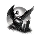 angel with graves in graveyard tattoo design idea
