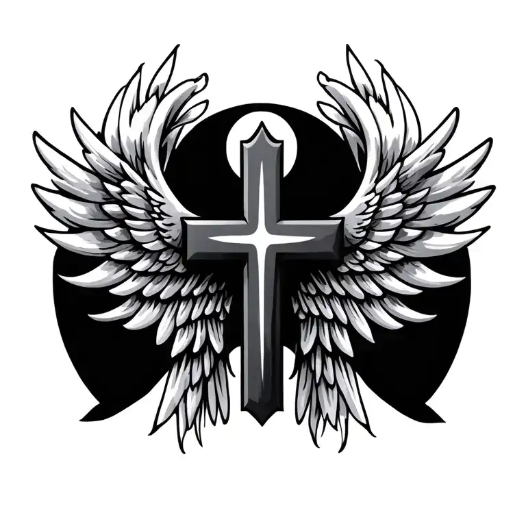 Christian Cross with wings tattoo design idea