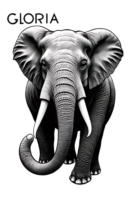 elephant head with the trunk making a G spelling the name Gloria going vertical down  tattoo design idea