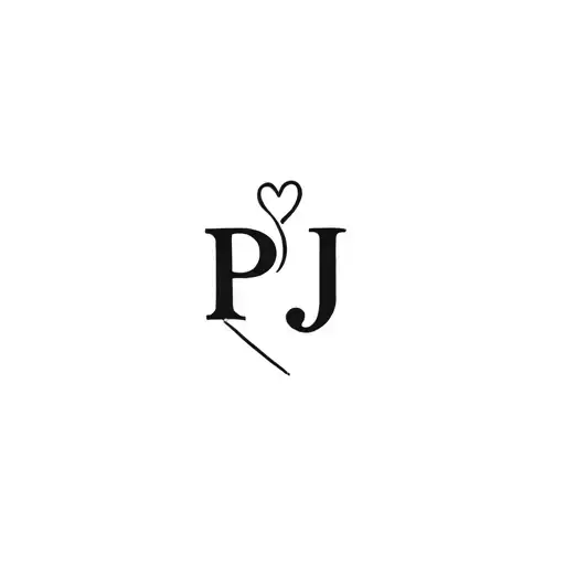 "PJ" monogram style tattoo with heart one stroke tattoo design idea