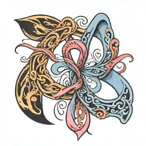 uterine cancer ribbon intertwined with thyroid cancer ribbon tattoo design idea