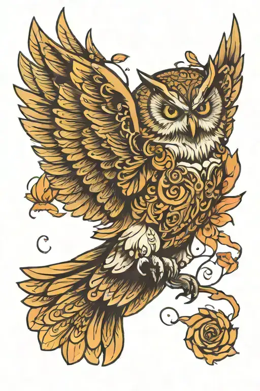 owl flying tattoo design idea