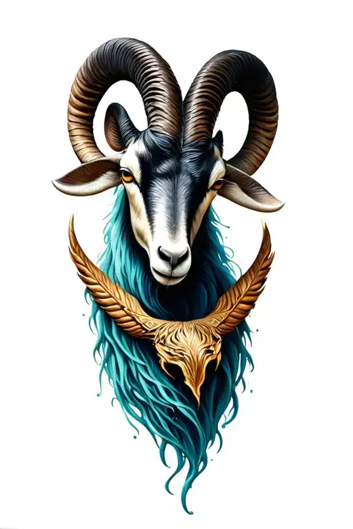 sea goat head to tail with capricorn emblem integrated tattoo design idea