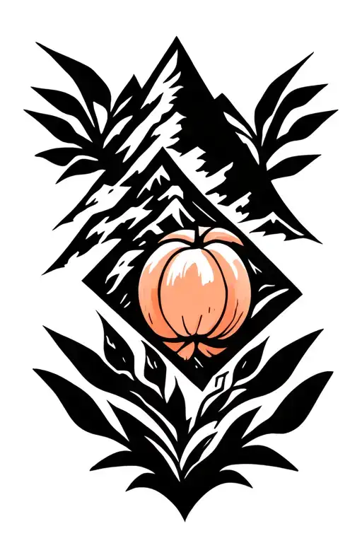 mountains and peach tattoo design idea