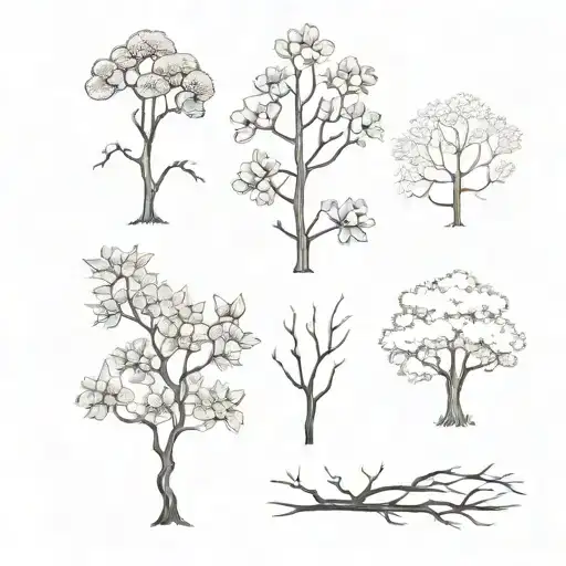 dogwood tree, bottle tree, chortizter oak tree, and Scottish pine tree  tattoo design idea