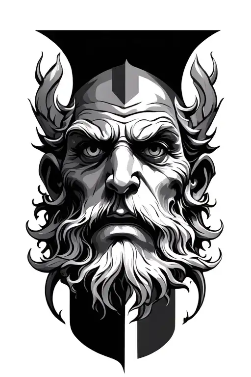 Mimir head hanging head tattoo design idea