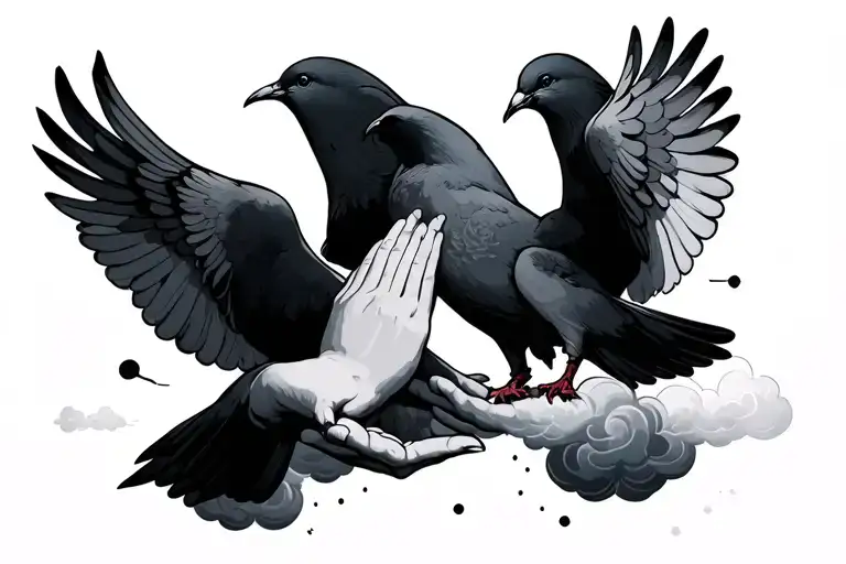 doves clouds praying hands holding each tattoo design idea