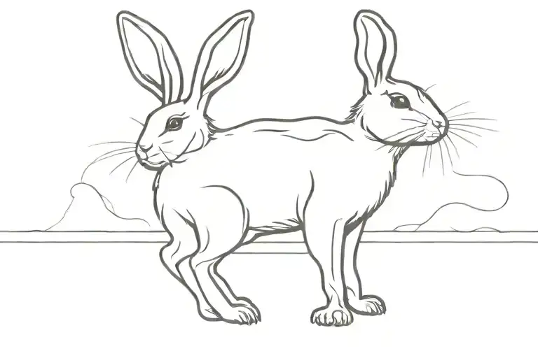 rabbit standing on thin black line tattoo design idea