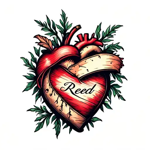 Pin stripped Heart with the name Reed in it tattoo design idea