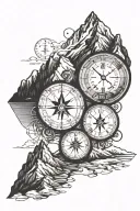 compass, clock and mountain range tattoo design idea