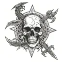 Skull/Crane, Daggers/Knives, Inverted Cross, Pentagram, Eyes, Snakes, Demons, Crows tattoo design idea