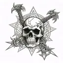 Skull/Crane, Daggers/Knives, Inverted Cross, Pentagram, Eyes, Snakes, Demons, Crows tattoo design idea
