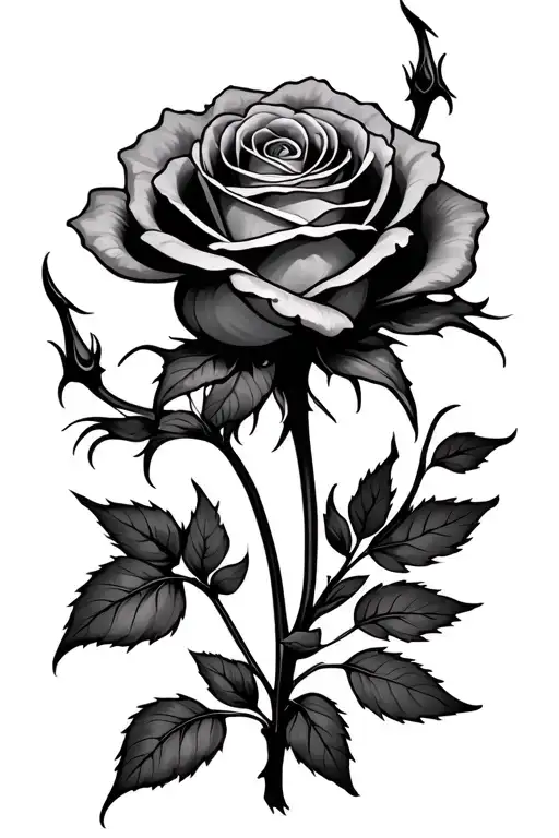 rose, 3 thorns, long stem tattoo design idea