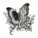 a tattoo in memory of my sister and a piece from an cartoon and lucky number and bible verse with butterfly full sleeve  tattoo design idea
