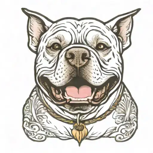 a white pitbull smiling face tattoo design idea