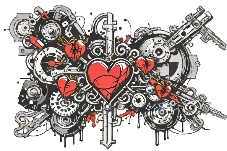 Heart cross and bullet charms on beautiful bracelet tattoo design idea