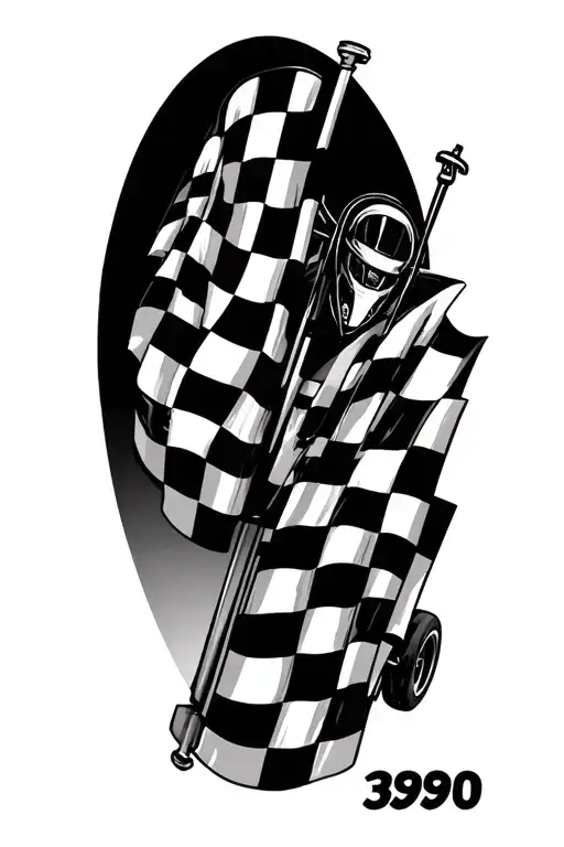 checkered flag with 390 and a race car tattoo design idea