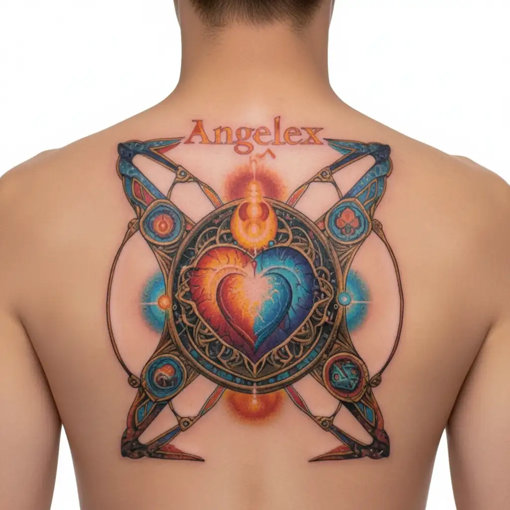 "angelex" metatron cube within hindu mandala design incorporating elements of chakras sacred heart in the middle   tattoo design idea